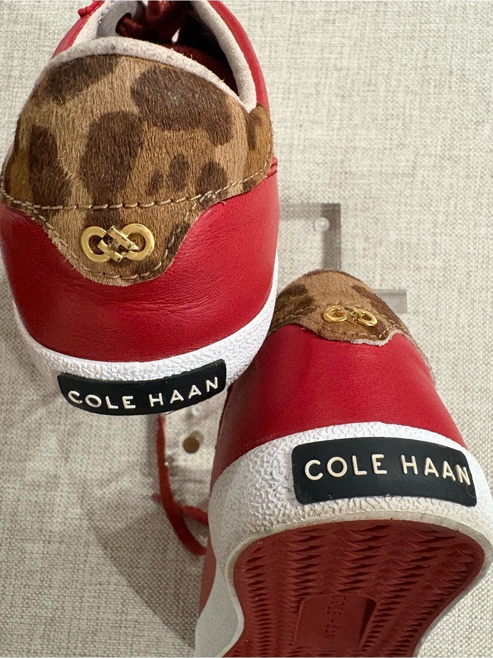 Cole Haan Grand.OS Red Leather Leopard Haircalf Sneakers Women 8B